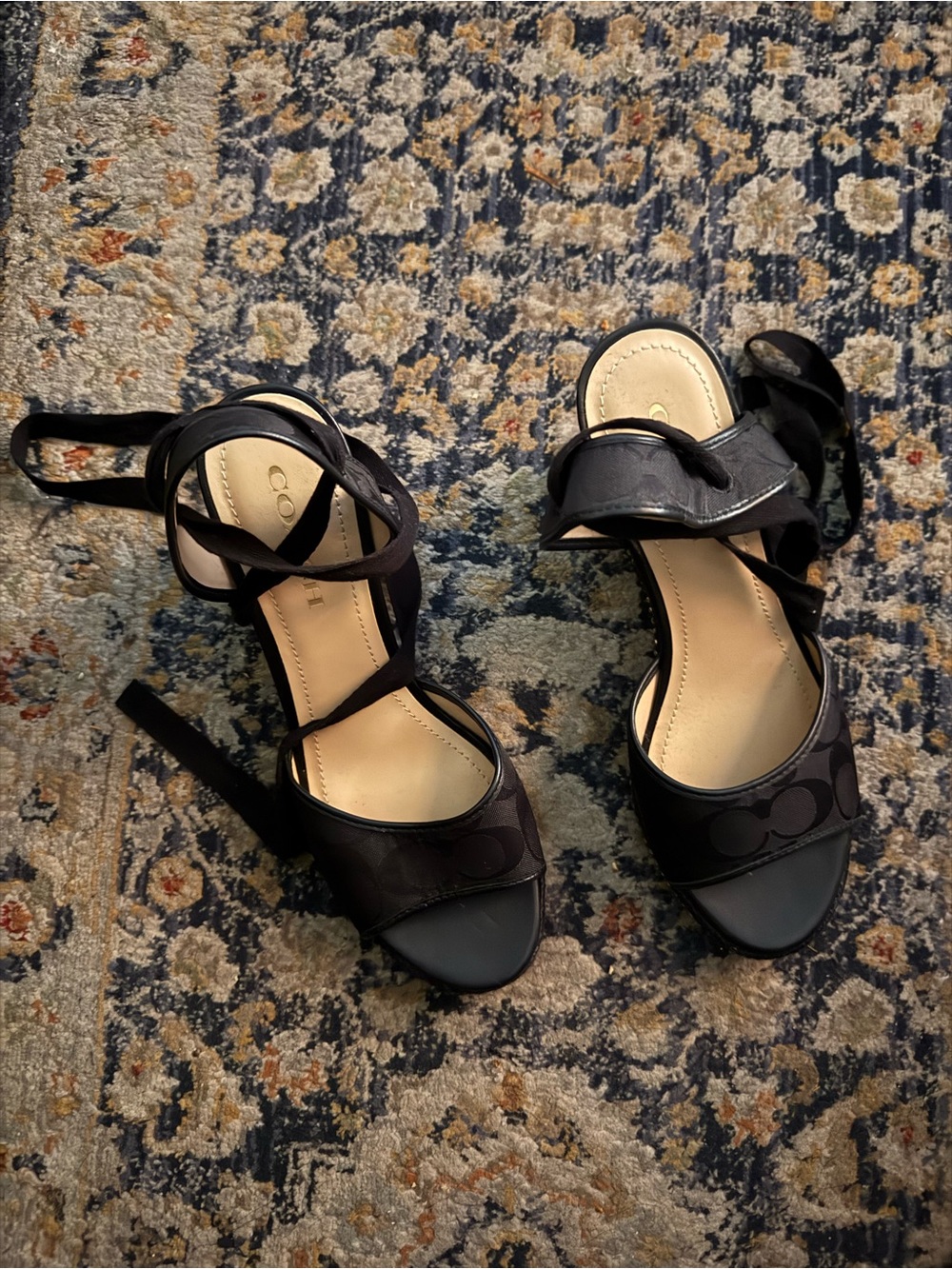 Coach Black Strappy espadrille with Logo Sandals…worn once 8.5M
